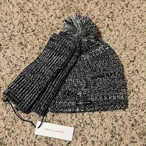NWT Rebecca Minkoff Beanie/Arm Warmer Set Marled Black/Gray
